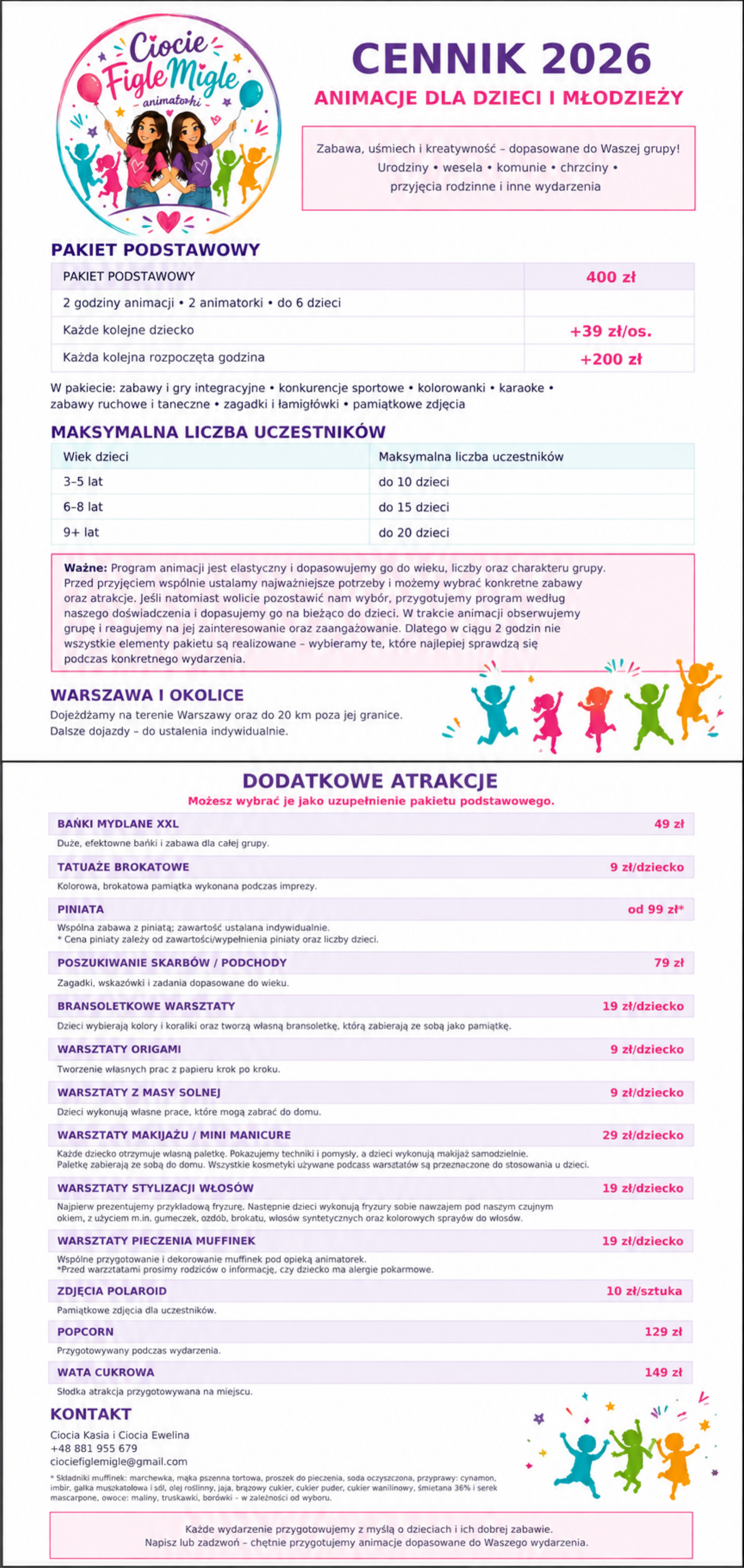Cennik animacji dla dzieci i młodzieży